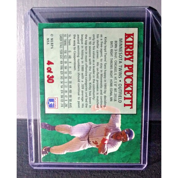 1994 Kirby Puckett Post Collection #4 Baseball Card Minnesota Twins - Picture 2 of 2